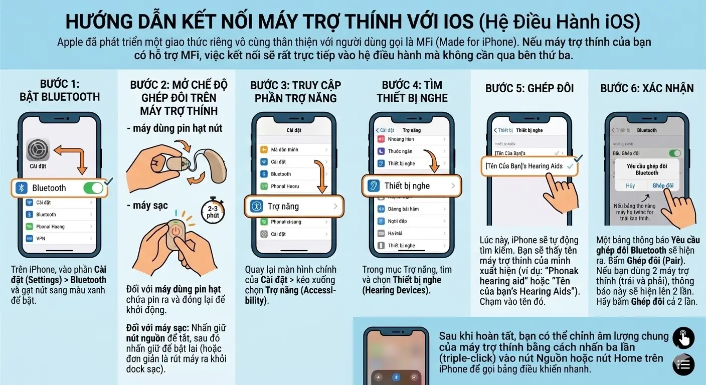 Hướng dẫn kết nối máy trợ thính với IOS (Hệ Điều Hành iOS)