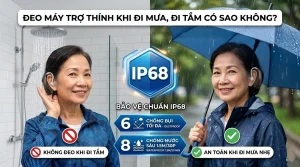 đeo máy trợ thính khi đi mưa