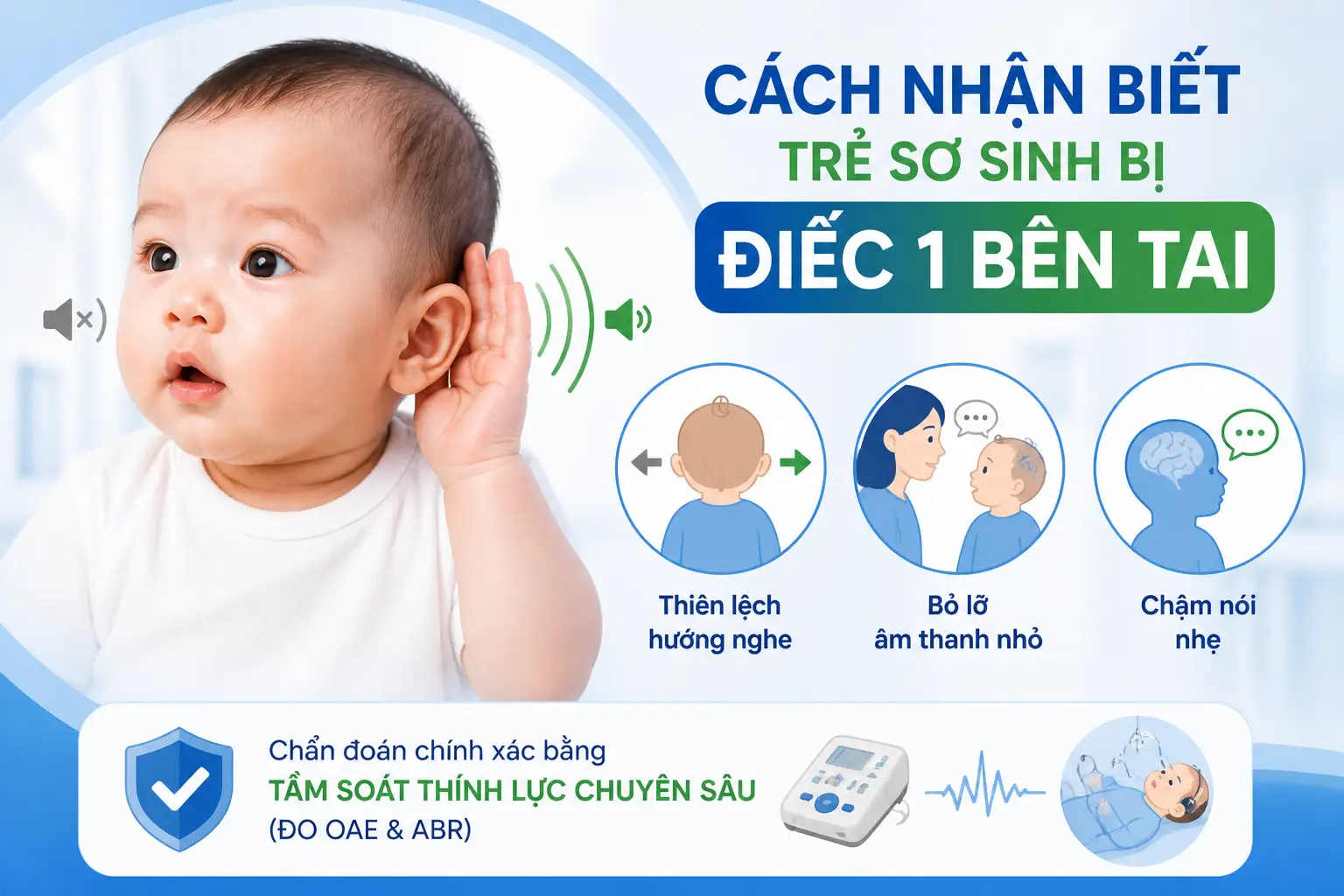 cách nhận biết trẻ sơ sinh bị điéc 1 bên tai